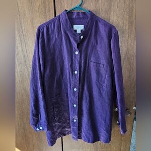 CJ Banks Purple Linen Button Front Blouse | 2X